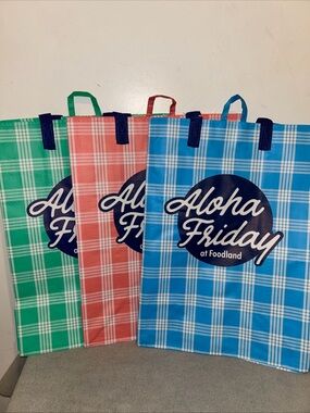 Foodland Hawaii “ Aloha Friday” Palaka Reusable Shopping Bag Lot Of 3